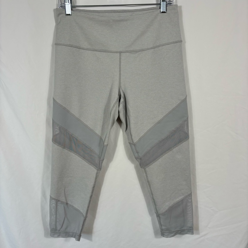 Zella Grey Striped Mesh Capris Leggings | Size Large